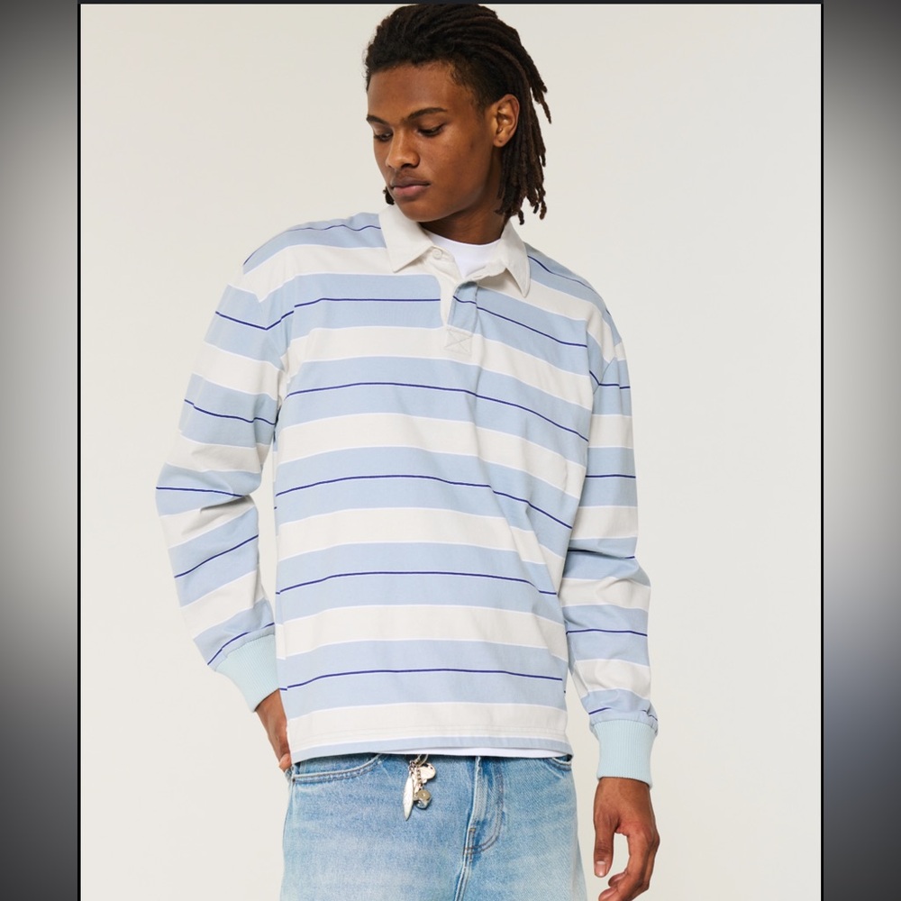 🌙 B140- Hollister Men's Boxy Rugby Long Sleeve